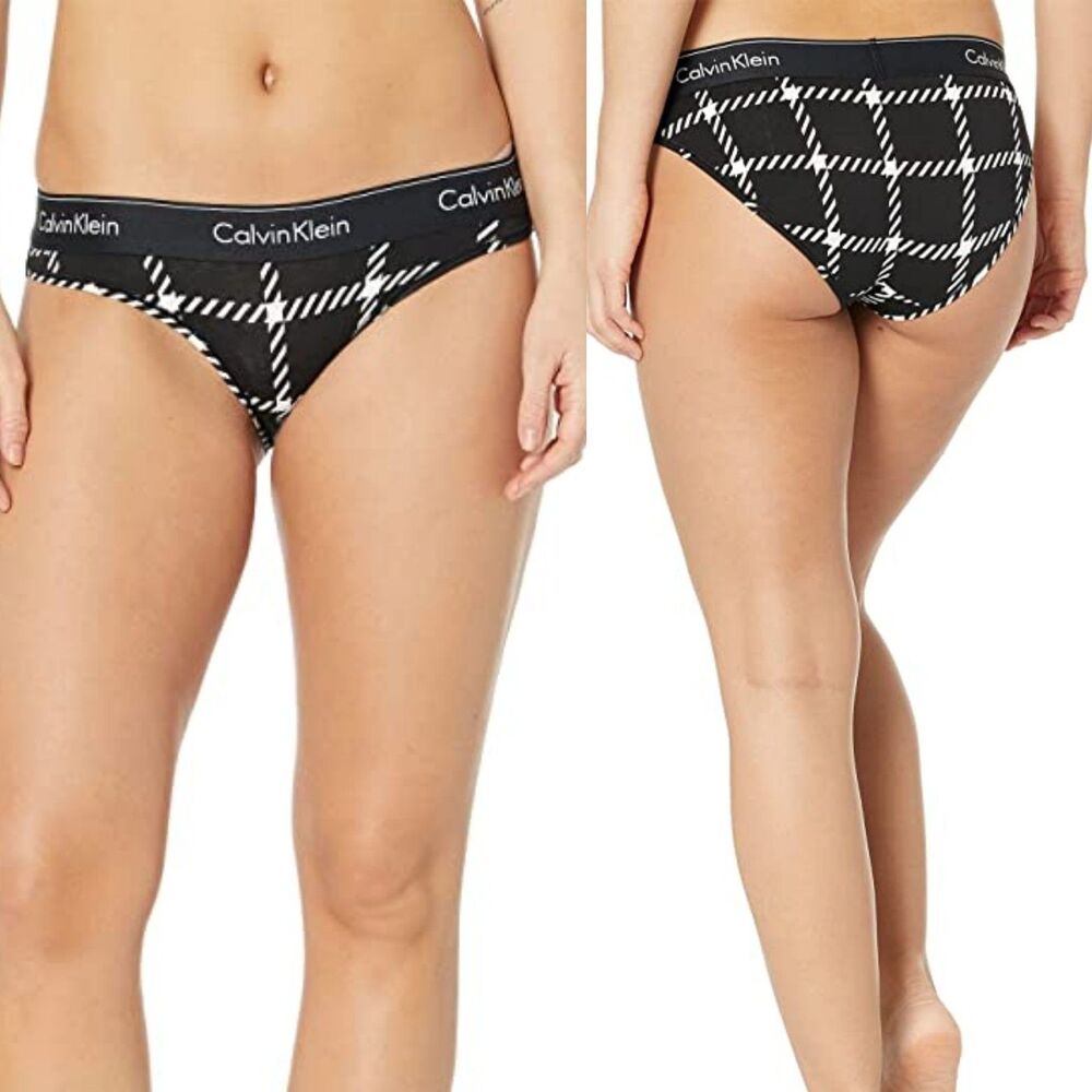 NWT Calvin Klein Women's (SMALL) Modern Cotton Plaid Bikini QF6862-602 Black